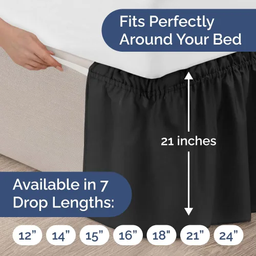 Miniatura 4 de CGK Linens - Falda de cama envolvente con volantes, color negro, para camas de tamaño King con altura de 21 pulgadas sin arrugas, plisada con tela