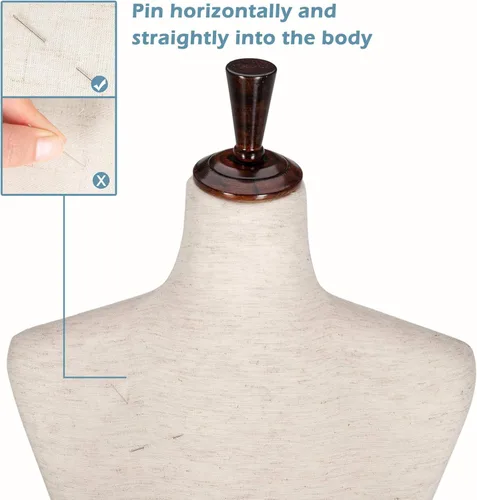 Miniatura 5 de VINGLI Forma de vestido femenino, cuerpo de torso de maniquí con soporte de madera ajustable para diseño de ropa, maniquí pinable (blanco, 2-4)