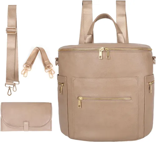 Miniatura 7 de Bolsa de pañales, mochila de cuero para pañales de MF Store, mochila de pañales con funda para portátil, cambiador, bolsa de toallitas, correas