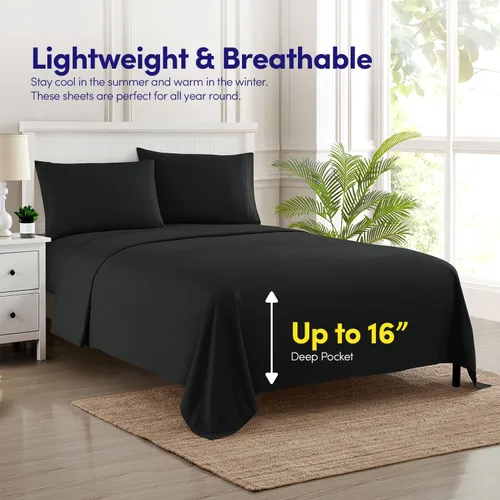 Miniatura 279 de 1500 Supreme Collection - Juego de sábanas y fundas de almohada para colchón, extrasuaves, correas elásticas en las esquinas, sábanas de bolsillo