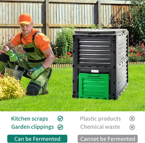 Miniatura 4 de YITAHOME Contenedor de compostaje grande para exteriores, caja de compostaje de 80 galones (300 L) con tapa superior a presión y sistema