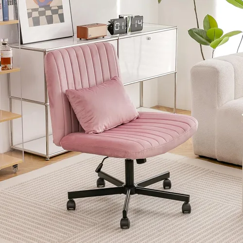 Miniatura 13 de Silla cruzada con ruedas, silla de oficina con patas cruzadas con ruedas, silla de oficina sin brazos, sillas de escritorio de terciopelo con ruedas