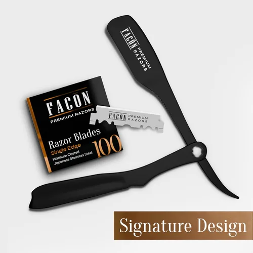 Miniatura 8 de Facón - Maquinilla de afeitar recta para hombre, kit profesional de afeitar de borde recto con 100 cuchillas, afeitadora barbero japonesa de acero