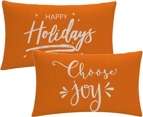 Miniatura 7 de 7COLORROOM Funda de almohada azul decorativa de Navidad Happy Holiday/Choose Joy Rectangular/Funda de cojín de cintura para casa de campo Feliz