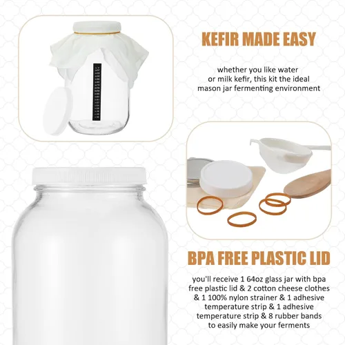Miniatura 4 de Honeydak Kit completo de iniciación de kéfir de 8 piezas, kit de fermentador de kombucha, galón de 128 onzas, boca ancha con tapa de almacenamiento