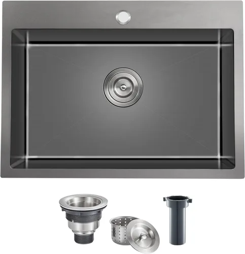 Miniatura 23 de Fregadero empotrable de cocina de 20 pulgadas, TSIBOMU Fregadero de cocina pequeño de acero inoxidable de un solo compartimento níquel cepillado