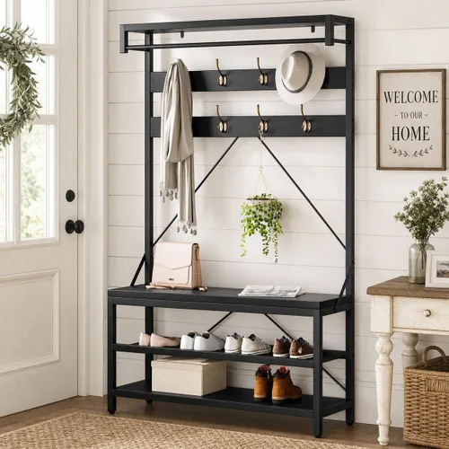IDEALHOUSE Perchero Banco para Zapatos Árbol de Entrada Industrial Banco de Almacenamiento para Entrada, Aspecto de Madera Acento Estante Grande
