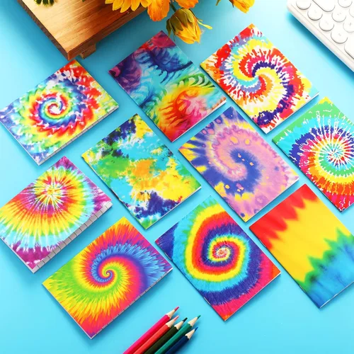 Miniatura 3 de Tenceur 50 cuadernos de notas de teñido anudado pastel, pequeños cuadernos de bolsillo de estilo multicolor, mini suministros escolares a granel