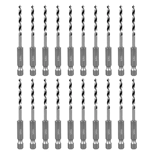Miniatura 7 de SALI Brad Point - Juego de 20 brocas de acero al carbono de 1/4 pulgadas con vástago hexagonal de 1/4 pulgadas para madera dura, madera