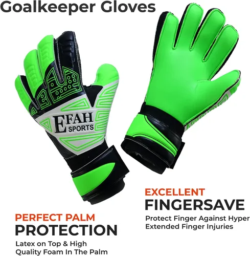 Miniatura 3 de Guantes de portero de fútbol para niños, jóvenes, guantes de portero de fútbol con protección para dedos y agarres dobles en la muñeca Verde