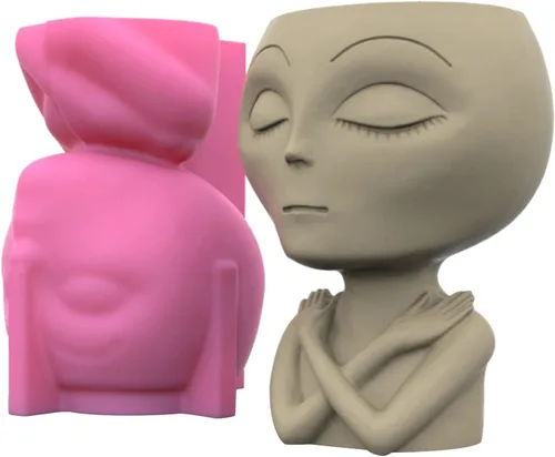 Miniatura 6 de Molde de silicona de hormigón alienígena para macetas suculentas, moldes de yeso de cemento de arcilla, moldes de bricolaje para macetas de jardín