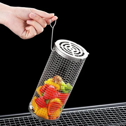 Miniatura 7 de Cesta enrollable para parrilla de acero inoxidable, cesta para parrilla con cubierta de malla extraíble, accesorios para barbacoa, cestas