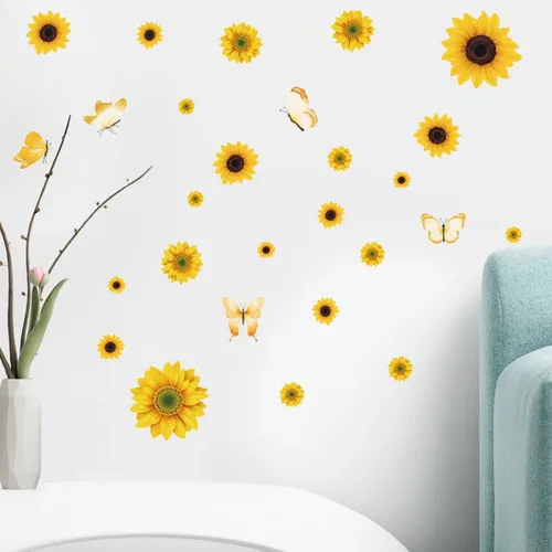 Miniatura 4 de AOWDIAO Adhesivos de pared de girasol para despegar y pegar, decoraciones de girasol para dormitorio, cocina, baño, sala de estar