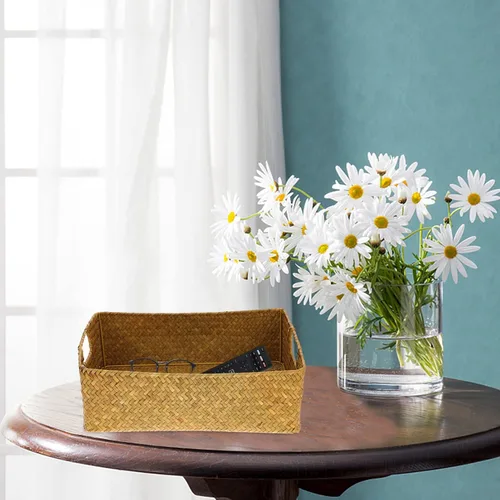 Miniatura 6 de DOITOOL Cestas tejidas para almacenamiento – Cestas de mimbre de pastos marinos con asa – Cestas de estante naturales cesta rectangular