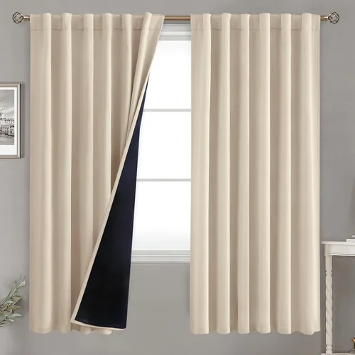 Miniatura 77 de BGment Cortinas 100% opacas beige de 63 pulgadas de largo con forro aislante térmico, bolsillo para varilla y lengüeta trasera de doble capa