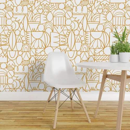 Miniatura 3 de Muestra de papel tapiz extraíble – Círculos amarillos vintage moderno geométrico arte abstracto personalizado pre-pegado papel pintado por