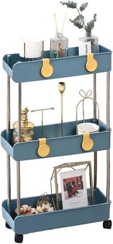 Melody House - Estantería móvil delgada de 3 niveles sobre ruedas, organizador de almacenamiento de baño rodante, carrito de utilidad, estante para