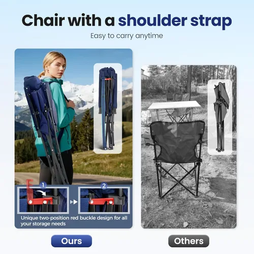 Miniatura 8 de HIGH POINT SPORTS Sillas de campamento de gran tamaño para adultos, respaldo alto, silla de césped resistente, soporta 500 libras, silla plegable