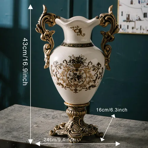 Miniatura 2 de Jarrón moderno de mesa alta, jarrones grandes de cerámica para decoración del hogar, florero rosa clásico creativo de 16.5 pulgadas, recipiente