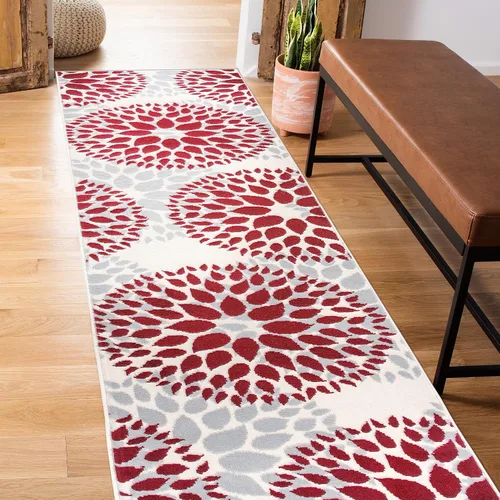 Miniatura 13 de Rugshop Alfombra con diseño moderno de círculos florales amarillos – Elegante, sin desprendimiento, de 2 x 3 pies, para sala de estar, dormitorio