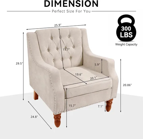 Miniatura 2 de TTK Sillas decorativas de tela de lino, moderna de mediados de siglo, silla decorativa tapizada individual con respaldo, cómoda silla de lectura