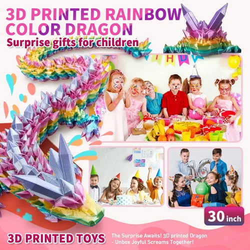Miniatura 5 de meturebear Dragón Grande Impreso en 3D, Juguetes de Dragón 3D de 30 Pulgadas, Juguetes de Animales de Cristal Fidget Más Grandes, Animales Arcoír