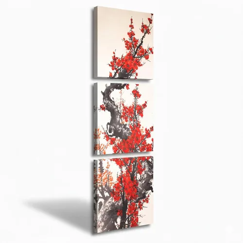 Miniatura 42 de Arte de Pared de Acuarela de Estilo Asiático Tradicional Chino Pájaro en Rama de Flor de Cerezo Roja Decoración Paisaje Floral Oriental Pintura