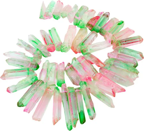 Miniatura 16 de Nupuyai Puntos de cristal de cuarzo de roca natural para hacer joyas, cuentas de piedra graduada perforadas con revestimiento de titanio, cuentas