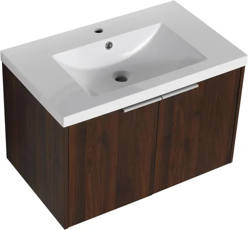 LKTART Moderno flotador de 30 pulgadas para baño y lavabo, conjunto de tocador montado en la pared con puerta de cierre suave, juego de gabinete de