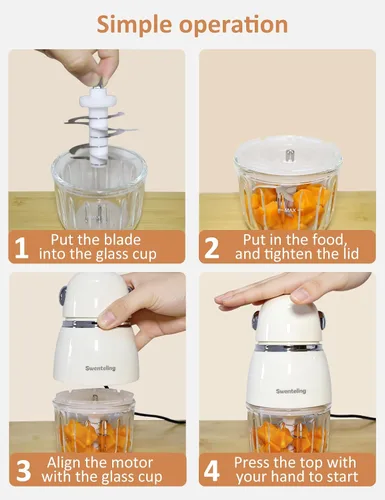 Miniatura 8 de Máquina de alimentos para bebés, mini licuadora de alimentos para bebés, color blanco cremoso, máquina de puré de alimentos de 10 onzas, procesador