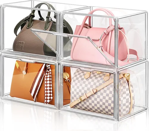 Miniatura 9 de DILIBRA Paquete de 4 Organizadores de Almacenamiento de Bolsos de Plástico Transparente para Armario, Pequeña Caja de Exhibición de Acrílico