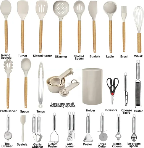 Miniatura 2 de Juego de utensilios de cocina - 35 piezas de utensilios de cocina con rallador, pinzas, espátula de cuchara y girador hechos de silicona resistente