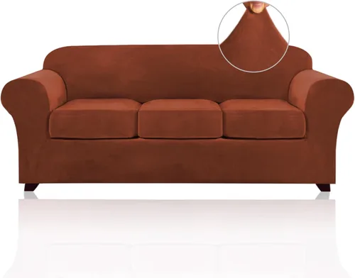 Miniatura 114 de PrinceDeco - Fundas de sofá de 4 piezas para sofá de 3 cojines de ancho de hasta 105 pulgadas de grosor, fundas suaves con 3 fundas de cojín Borgoña