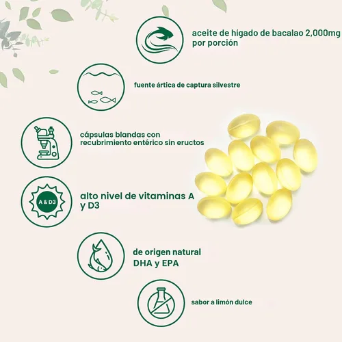 Miniatura 3 de Aceite de hígado de bacalao 2,000 mg por porción, 360 cápsulas blandas Sabor a limón sin eructos – Rico en Omega 3, vitaminas A y D3, EPA, DHA