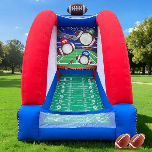 OZIS Juegos inflables de carnaval con 2 bolas, objetivo de lanzamiento de fútbol con soplador integrado, fácil configuración para comerciales en