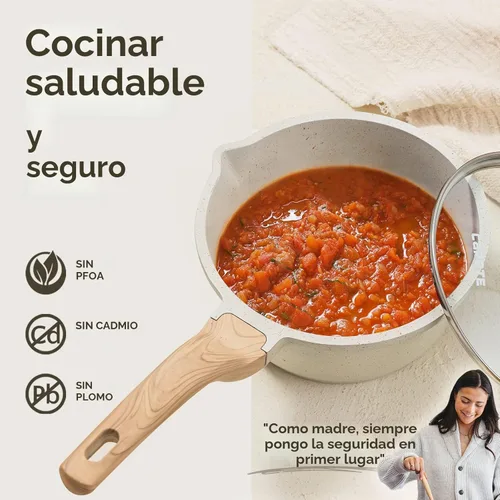 Miniatura 6 de CAROTE - Juegos de ollas de salsa de 1.5Qt y 3.0Qt con tapas, juegos de ollas de cocina antiadherentes, juego de ollas de salsa con pico para Blanco