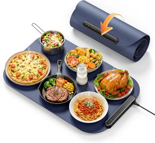 Almohadilla térmica para alimentos, 24 x 16 pulgadas, de silicona, para encimera, 3 ajustes de temperatura, bandeja de calentamiento eléctrica para