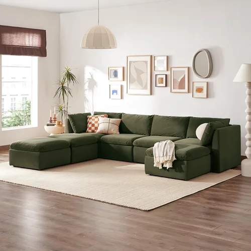Miniatura 53 de mopio Sofá Seccional Modular de Gran Tamaño con Fundas Completamente Extraíbles y Almacenamiento, Convertible en Forma de U, en Forma de L