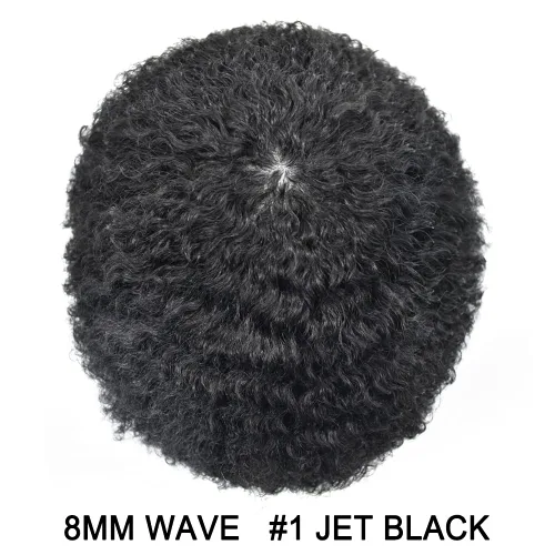 Miniatura 2 de LYRICAL HAIR Afro Toupee para hombres negros, pelucas de cabello humano afroamericano rizado de piel fina de polietileno completo de piel fina de 1#