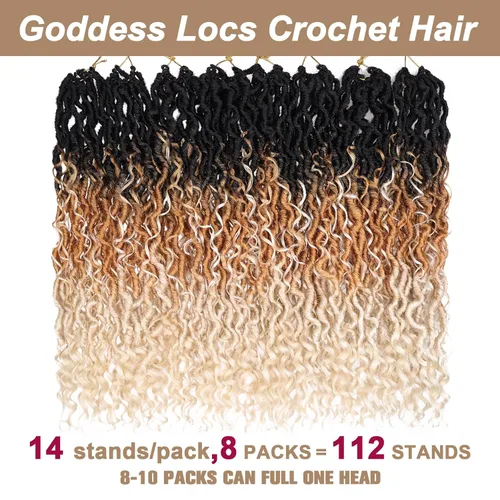 Miniatura 5 de COOKOO 18 pulgadas 8 piezas Faux Locs de diosa prerizados para ganchillo con extremos rizados 14 mechones/paquete trenzas bohemias rizadas