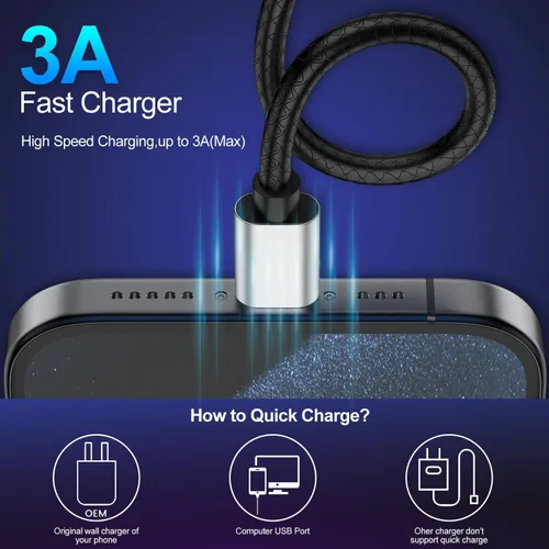 Miniatura 3 de [Paquete de 5 de 1 pie] Compatible con Samsung Galaxy S9 S10 S8 Plus Cable Cargador (Carga Rápida 3A), Cable Cargador TPE USB C Tipo C, USB A a Tipo