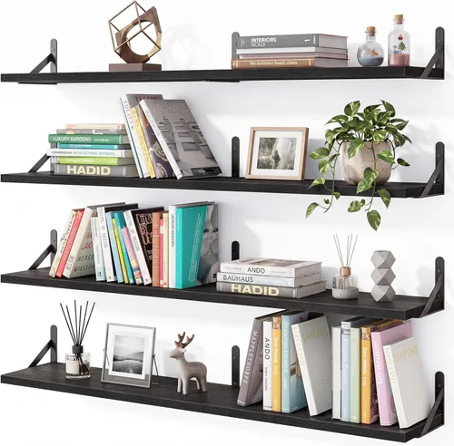 Miniatura 11 de YGEOMER - Estantes flotantes, juego de 4 unidades, color negro carbonizado, multifuncionales, montaje en pared, estantes para sala de estar, baño