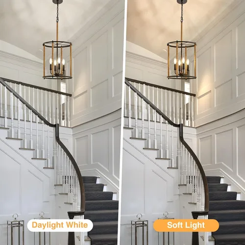 Miniatura 6 de Luvkczc Candelabro de 4 Luces, Luz de Techo Estilo Granja, Lámpara de Linterna Negra Accesorios de Iluminación con Jaula de Cuerdas, Altura