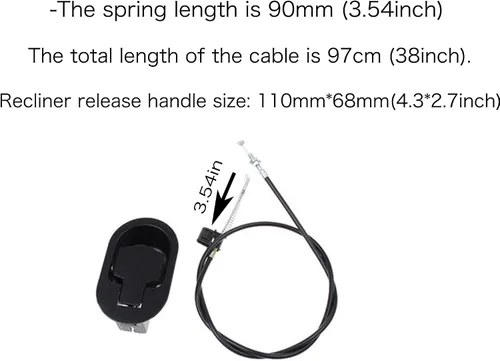 Miniatura 3 de Reemplazo de mango reclinable de metal, cable manual universal de 38 pulgadas de longitud total, mango ovalado negro de liberación resistente
