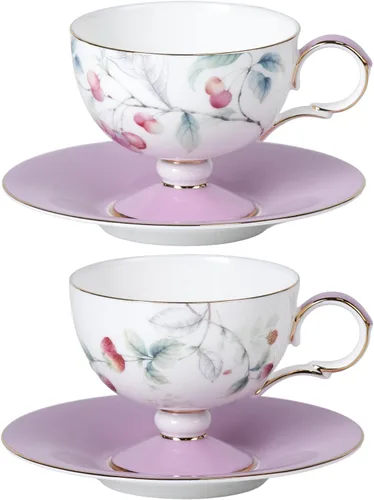 Miniatura 28 de KAMMAK Juego de 2 tazas de café de cerámica, tazas de café de porcelana con platillos, 6.52 onzas hechas a mano, elegante taza de té de porcelana