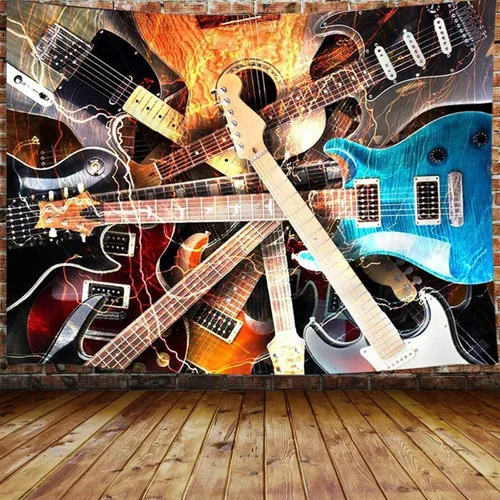 Tapiz para colgar en la pared de guitarra musical para dormitorio, decoración del hogar para amantes del estilo rock, instrumento (60 pulgadas de