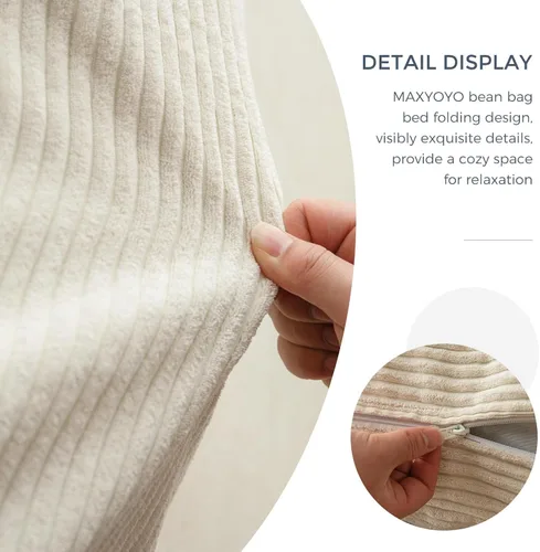 Miniatura 5 de MAXYOYO - Sofá cama puff plegable para adultos, sofá de suelo extragrueso y largo con funda lavable de tela trenzada, beige, 54 x 95 pulgadas