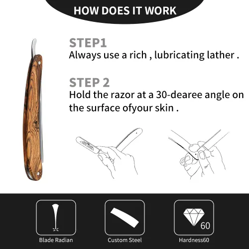Miniatura 4 de Maquinilla de afeitar recta con mango de madera listo para peluquería de hombres, kit de afeitar de borde recto, maquinilla de afeitar profesional