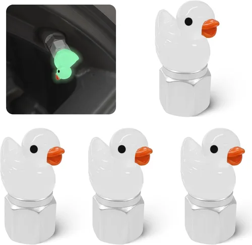 Miniatura 11 de Paquete de 4 tapas de vástago de válvula de neumático lindas con forma de pato, tapas de válvula de neumático que brillan en la oscuridad, Negro
