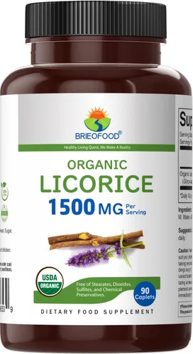 Miniatura 2 de Brieofood Regaliz orgánico 1500 mg, 45 porciones, vegetariano, sin gluten, 90 tabletas vegetarianas